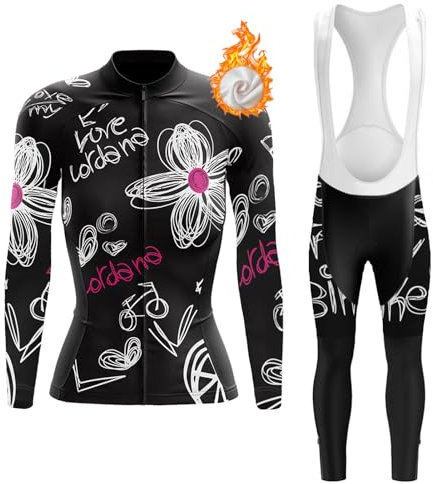 Completo Ciclismo Donna Abbigliamento Bici MTB Invernale Tuta Ciclista Termico Vello,Maglietta Bicicletta Giacca Manica Lunga e Salopette Pantaloni con 19D Gel Imbottiti,Maglia da Ciclo Strada|B3,S