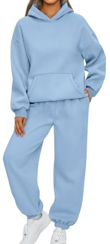 Damen Trainingsanzug Set Jogger Sweatshirts Casual Pullover Activewear Einfarbig Hausanzug Zweiteiler Damen Sportanzug Sportkleidung Frauen Set Blitzangebote des Tages Aktuell(3-Sky Blue,XXL)