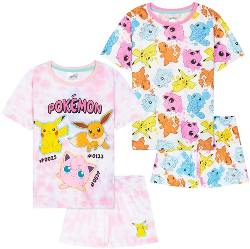 Get Trend PJs Girls 2 Pack Short Sleeve Pyjamas Set Kids Teens Lounge Sets Nightwear Soft Comfy Sleepwear Gifts for Girls