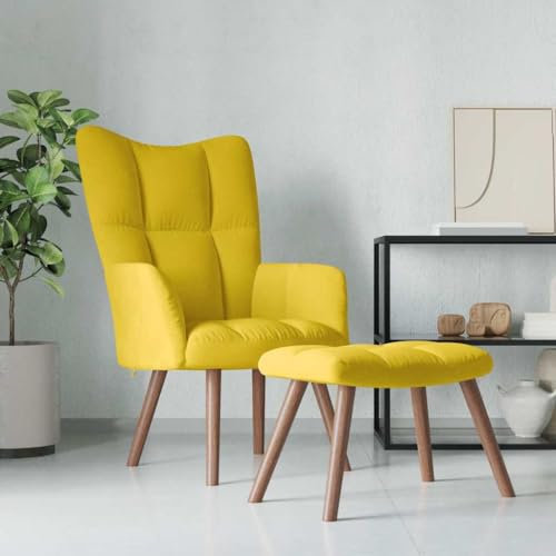 Myheimly Relaxsessel mit Hocker,Sessel mit Stahlrahmen Holzbeinen,Relaxstuhl Polsterstuhl mit Armlehne,Fernsehsessel Polstersessel Wohnzimmer,Modern Samt Sessel Senfgelb,Mit Fußablage