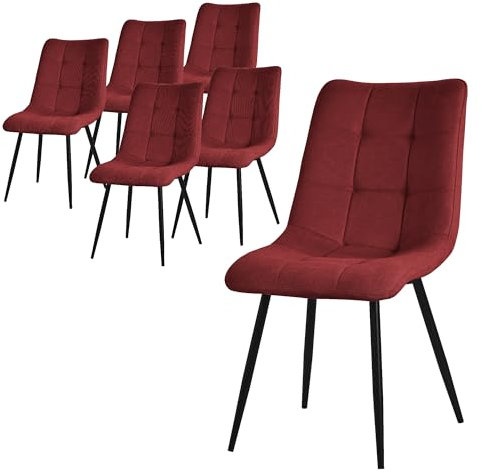 ML-Design Esszimmerstühle 6er Set Rot, Wohnzimmerstühle mit Stoffbezug und schwarzen Metallbeinen, Küchenstühle mit Rückenlehne, Polsterstühle für Esszimmer Wohnzimmer Küche Büro, Gepolsterte Sessel