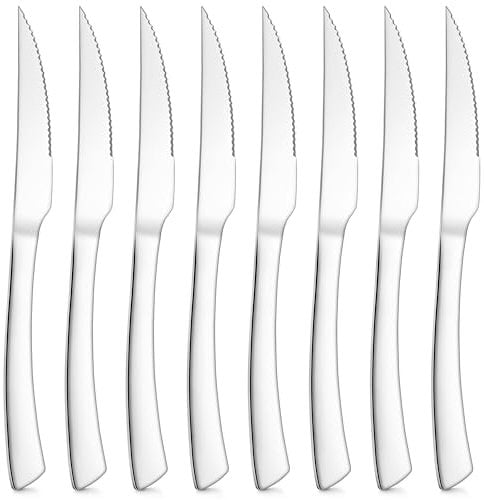 Joyfair Steak Knives Set of 8, Stainless Steel Serrated Steak Knife Set, Sharp Dinner Table Utensils with Ergonomic Handle Ideal for Cutting Chicken/Fruit/Bread, Rust Free & Easy Clean, 23cm
