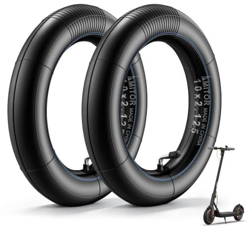 Amitor Schlauch 10x2.125 Verstärkt, 10 Zoll Schlauch E Scooter, E Roller Ersatzschlauch 10 Zoll 2.125 mit Silber Ventil 90°, Hohe Elastizität, 2MM Verdickter & Langlebig, Nur für Hilfsräder, 2PCS