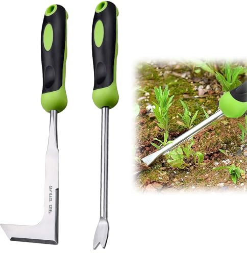 FENGQQKJ Weeding Tools for Garden Rip Weeder Hand Weeder Manual Weeder Stainless Steel Garden Weeding Tool Portable Garden L-Shaped Weeder for Garden Plants Pack of 2