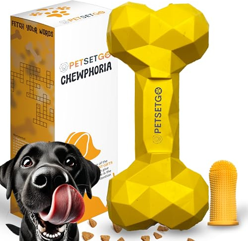 PetSetGo Indestructible Dog Chew Toy for Aggressive Chewers, Long Lasting Natural Tough Toy for Boredom, Dog Teething relief, Chew Toy for Small, Medium and Large Dogs (Yellow)
