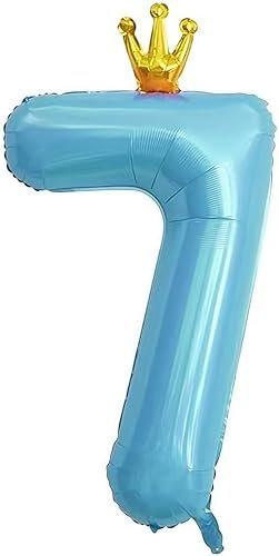 EWODEIEW Zahlen Luftballon 7 Blau Krone,40 Zoll Luftballon Zahlen 7 Folien Ballon,Luftballon 7. Geburtstagsdeko Mädchen Riesen Folienballon 7. for Mädchen Jungen Birthday Party Geburtstag Dekor