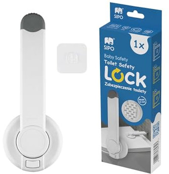 SIPO Toilet Seat Lock - Child Lock up to 22 cm, White ABS Safety Latch, No Drilling - Self-Adhesive, One-Handed Operation