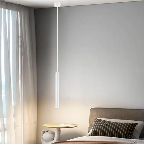 HOTUT Pendelleuchte Modern Zylinder,Zylinder Hängelampe,Höhenverstellbar Aluminium Kronleuchter,Hängeleuchte lang für Küche Esszimmer Nachttisch Schlafzimmer Bar,30cm,Weiß