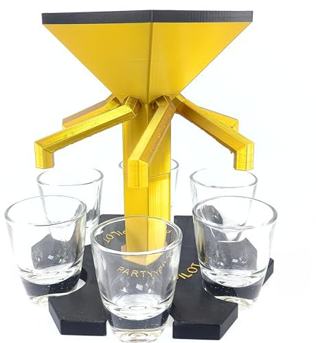 Partyypilot Shotausgießer - Hauptfarbe Gold - Getränkespender für 6 Shots - Schnapsverteiler - Trinkspiele und Saufspiele - Schnapsausgießer - Party Zubehör - Randfarbe (Schwarz)