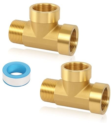 Raccordo a T Da 3/4, 2 Pezzi in Ottone a T 90° Raccordo Filettato Da 3/4, Connettore per Acqua a 3 Vie Raccordo in Ottone Adatto per Acqua Potabile