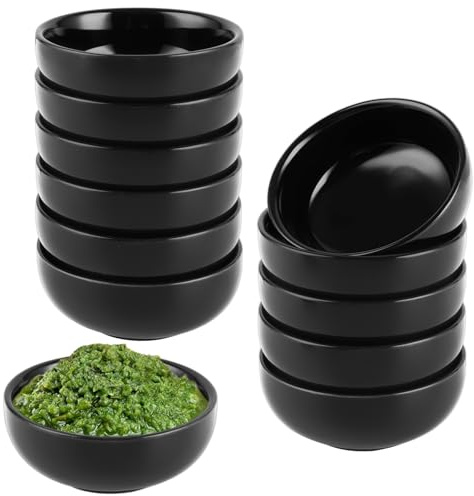 YAYODS 12 Stück Kleine Dip Schälchen Keramik Ø 7,7 cm - Schwarz Dipschalen Dip Schalen - Sushi Sojasauce Schälchen - Kleine Schüsseln als Saucenschälchen, Snackschalen, Dessertschalen Porzellan