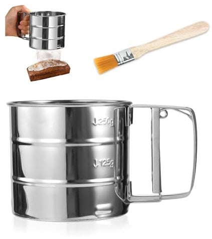 GIDWRIY Tamizador de Harina Reposteria,Cedazo para Harina con Mango,Colador para Tamizar Harina,Tamizador Acero Inoxidable,Tamizar Azúcar en Polvo,Cribador de Harina,Tamizadors Kitchenaid-Plata