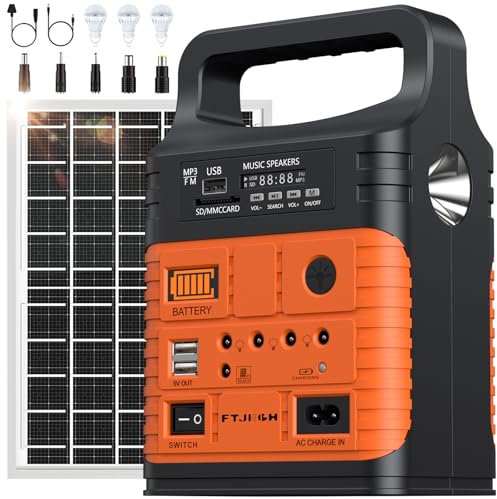 20000mAh Portable Power Station, Power Station with Solar Panel, Bluetooth, FM Radio, LED Flashlight, Expansion SD Card, Camping Power Pack for Camping, Road Trips, Fishing