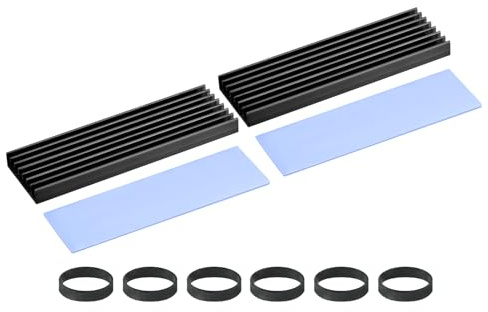 PATIKIL M.2 2280 Nvme SSD Kühlkörper 70x22x6mm, 2 Set Radiator Kühler Aluminium Heat Sink Kühlrippen mit Wärmeleitpads/Klebeband/Gummiring für Laptop Elektronik CPU Led, Schwarz
