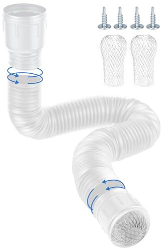Grondaia in PVC per Tettoia con Rete per Grondaie, 47 a 150 cm Canaletta Scolo Acqua Piovana, Grondaia Acqua Piovana, Canalina Scarico Acqua Piovana Esterno, Flessibile Grondaie Tubo Estensibile