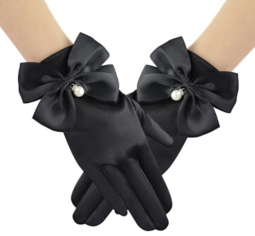 Feelorna Kurze Satin-Handschuhe für Damen, Handgelenklänge, Satin, Hochzeit, Brauthandschuhe, 1920er Jahre, eleganter kurzer Handschuh für Hochzeit, Oper, Gedicht, Abend, Teeparty
