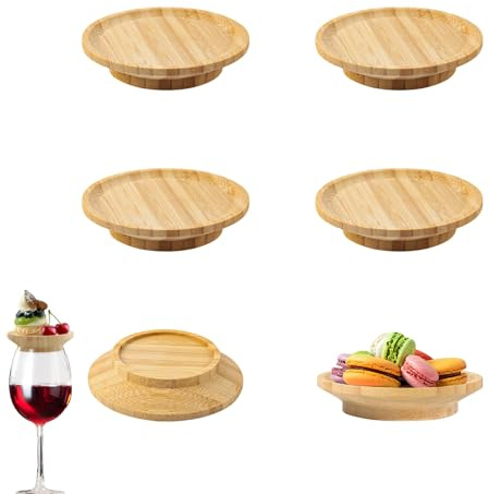 6 Stück Weinglas Aufsatz Runden Wooden, Wine Glass Charcuterie Topper, Cheeseboard für Weinglas, Vorspeisenteller Weinglas Aufsatz für Familienessen Desserts Getränke Partyzubehör und Bars (10 cm)
