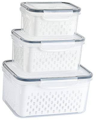 HEEPDD Transparent Tight Food Storage Containers, 3PCS Drainage Storage Box with Fast Drainage, Removable Dusks in the Fridge, Ideal for Fruit