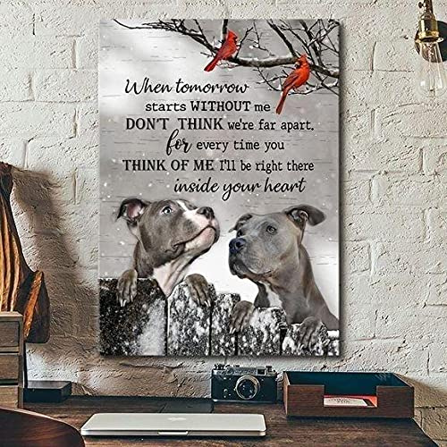 YAASIMOULE Pitbull Jedes Mal, wenn du an mich denkst, werde ich in deinem Herzen sein Pitbull Portrait Leinwanddruck Wandkunst