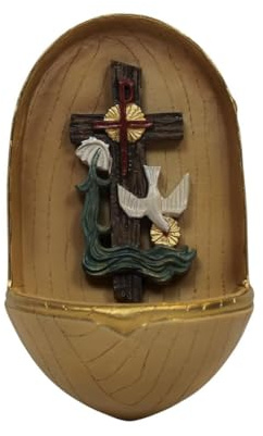 ZICOM Weihwasserkessel Weihwasserbecken Heiliger Geist Höhe 12,7cm handbemalt Polyresin, schönes Geschenk für besondere christliche Anlässe