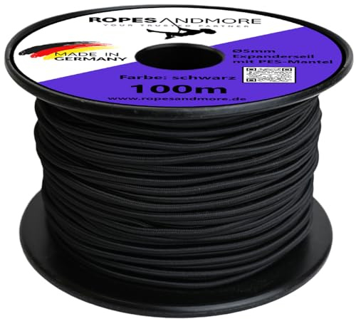 Expanderseil Gummiseil PP PES 5mm Gummischnur Gummi Seil 10m-100m Gummikordel von Ropes and More® (Schwarz, 25m (Lfm.) - ohne Spule)