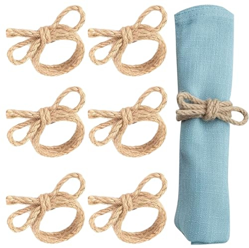 6 PCS Napkin Rings,Natural Burlap Napkin Ring,Jute Rope Serviette Rings for Party Wedding Dinner Table Decorations