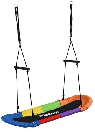 Relaxdays Nestschaukel oval, Schaukelnest Kinder & Erwachsene, 150 kg, Mehrkindschaukel mit Griffen, BT: 123x45 cm, bunt