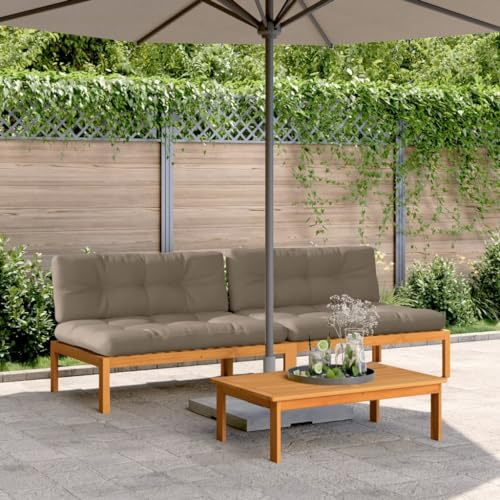 RMIHSJG Garten-Mittelsofas aus Paletten mit Kissen 2 STK. Akazienholz, Langlebiges Massivholz für Terrasse und Balkon, Modulares Design mit Belüftung und Rückenlehne für Komfort