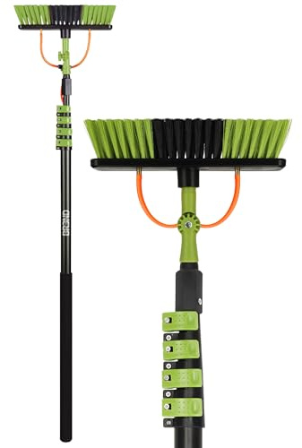 Brosse télescopique BREND BR-2237 extensible jusqu’à 7 m – Brosse à eau 5 pièces avec distributeur de savon – Pour façades, tuiles et panneaux solaires