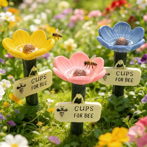 WPPQWP 3 Stück Bienentränke Keramik Blume Cups for Bee Bienentränke | Bienentränke für den Garten Insektentränke Trinkstation für Bienen, für Garten Rasen und Terrasse