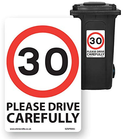 30 Mph Speed Signs - Vinyl Stickers, [A5, 6 X Pack, White Background] Ideal For Wheelie Bins