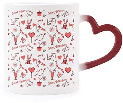 DIYthinker Red Saint Valentine Love Kite Rabbits Morphing Mug Heat Sensitive Red Heart Cup Multicolor