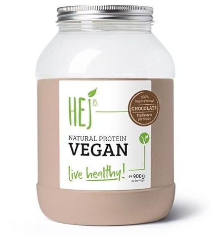 HEJ Protein Pulver Vegan - Eiweißpulver aus Reis- & Erbsenprotein - Für Muskelaufbau & Fitness - 21,4g Eiweiß pro Portion - Als Shake oder Zutat - Chocolate 900g