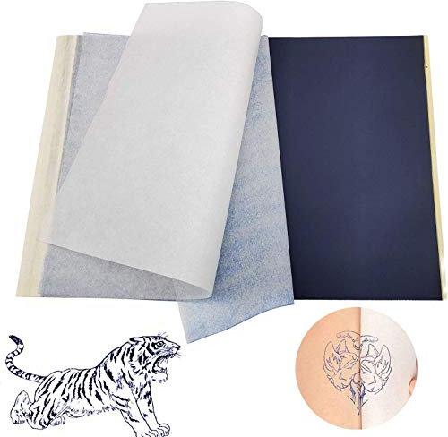 INHEMING 50 Blatt Tattoo Papier Transferpapier | Thermodrucker Transferfolie auf Haut | Tattoopapier Folie zum Tattoos Bedrucken | Matrizenpapier zur Tätowierung