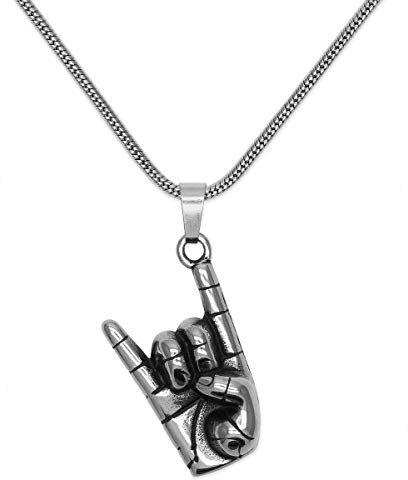 Soul-Cats Kettenanhänger Heavy Metal Finger Pommesgabel mit Kette aus Edelstahl
