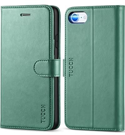 TUCCH Wallet Case for iPhone SE 2022 5G/iPhone SE 2020/iPhone 8/7 (4.7), Protective PU Leather Flip Cover with[Kickstand][Shockproof TPU][Card Holders]Compatible with iPhone SE3/SE2/8/7, Myrtle Green