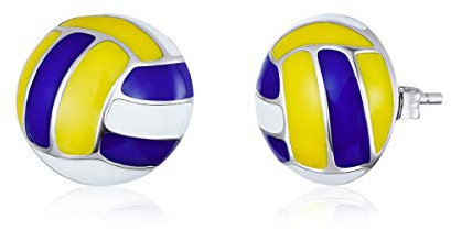 NewL Orecchini a perno in argento Sterling 925, a forma di pallavolo, smaltati, anallergici, idea regalo per ragazze, Ceramica