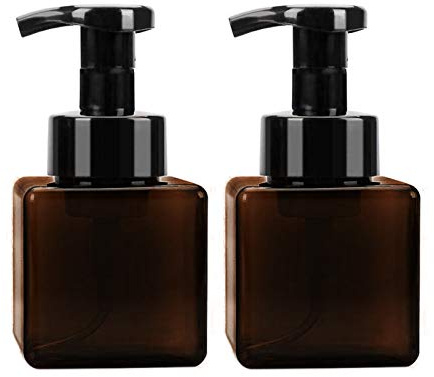 JamHooDirect 2Pcs 250ml/8.8oz Empty Foaming Soap Dispensers Pump Bottle, Refillable Liquid Hand Soap Dispenser Square Containers Storage Holder Toiletries for Cleaning, Travel, Cosmetics (Brown)