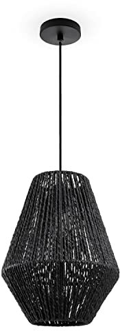 Paco Home Hängelampe Bambus Wohnzimmer Pendelleuchte Rattan Esstisch Esszimmer Lampe E27 Hängeleuchte Papier Boho, Farbe:Schwarz (Ø30cm), Leuchtenart/Farbe:Pendelleuchte - Schwarz