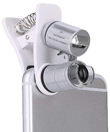 60X Clip Type Microscope Magnifier Magnifying Lens with LED/UV Lights Universal Cell Phone Lens Attachment Portable Zoom Mobile Phone Camera Clip Mini Universal Micro Lens Jewelry Magnifying Glass