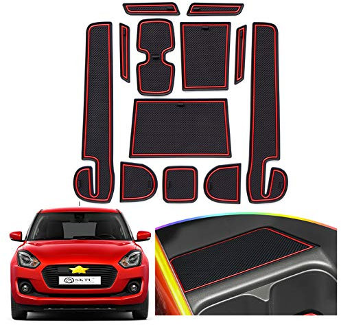 SHAOHAO für Suzuki Swift 2017-2023 Sport/Hybrid Gummimatten, Mittelkonsole Antirutschmatten, Getränkehaltermatt, Türschlitzmatte Aufbewahrungsbox Rutschfestermatte(rot)