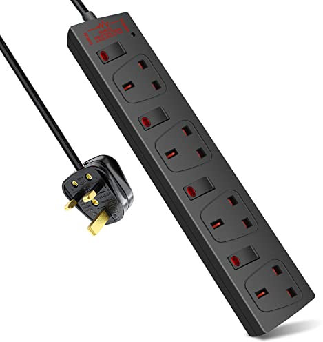 ExtraStar 4 Way Surge Protected Extension Lead, 4 Plug Extension Socket with Individual Switches, Multi Socket Extension Cord 13A UK Plug for Home and Office (3M, Black)