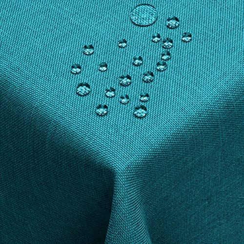DecoHomeTextil Leinen Optik Tischdecke Eckig 130 x 300 cm Petrol Türkis | wasserabweisend, fleckenabweisend, abwaschbar, Lotuseffekt