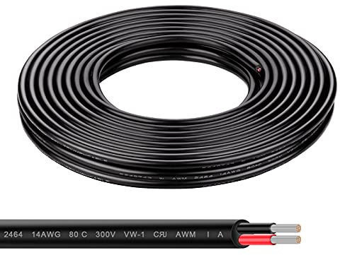 Geosiry Electrical Wire - 30Ft 14AWG Tinned Copper Hookup Wire, 2 Core Flexible Extension Power Cord for Auto，Insulated Stranded Cable for Outdoor Lighting Boat Marine UL Listed -Black (14AWG 30Ft)