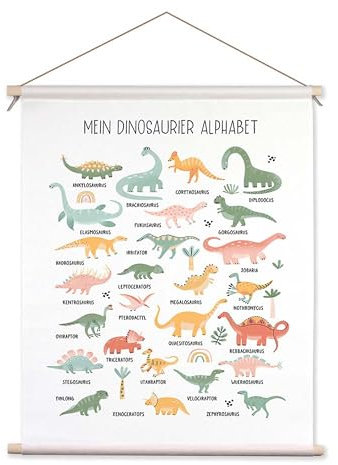 artissimo, Textilposter 40x50cm, PE6608-TP, Mein Dinosaurier Alphabet, ABC, Dino, Stoff-Poster, Wandteppich, Kinderbild, Wandbild fürs Kinderzimmer, Bild Kinderzimmer