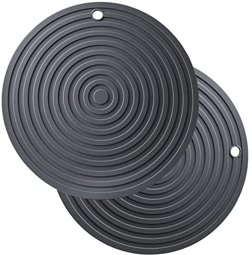 Smithcraft Untersetzer für heiße Gerichte, Töpfe und Pfannen, Silikon-Untersetzer, heiße Pads für die Küche, hitzebeständige Matte, großer Durchmesser 24 cm, Matten-Set, 2 dunkelgrau