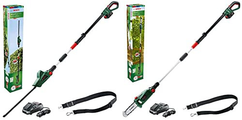 Bosch 06008B3070 Cordless Telescopic Hedge Trimmer UniversalHedgePole 18 (1 Battery, 18 Volt System)& Cordless Pruner UniversalChainPole 18 (Battery 2.5 Ah, 18 Volt System,)