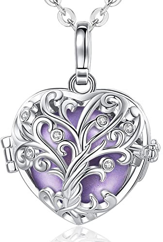 EUDORA Harmony Ball Collier Bola de Grossesse avec Chaîne, Pendentif Cœur Arbre de la Vie boule de musique pour Femmes Enceinte Future Mère Cadeau de Bijoux, 76cm+114cm Chaîne