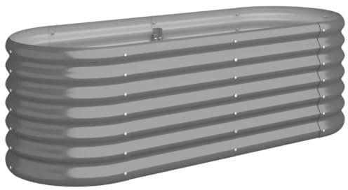 vidaXL Garden Raised Bed Powder-coated Steel Flower Box - 114x40x36 cm Grey Oval Planter for Gardens, Balconies, Patios