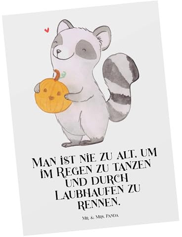 Mr. & Mrs. Panda Postkarte Waschbär Kürbis - Geschenk, Deko, Dankeskarte, Schenken, Einladungskarte, Grußkarte, Halloween Deko, Einladung Geburtstag,